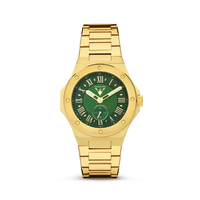 Vempire Imperial gold green steel watch front view on white background