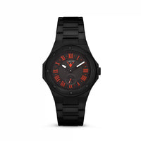 Vempire Shadow black red steel watch front view on white background