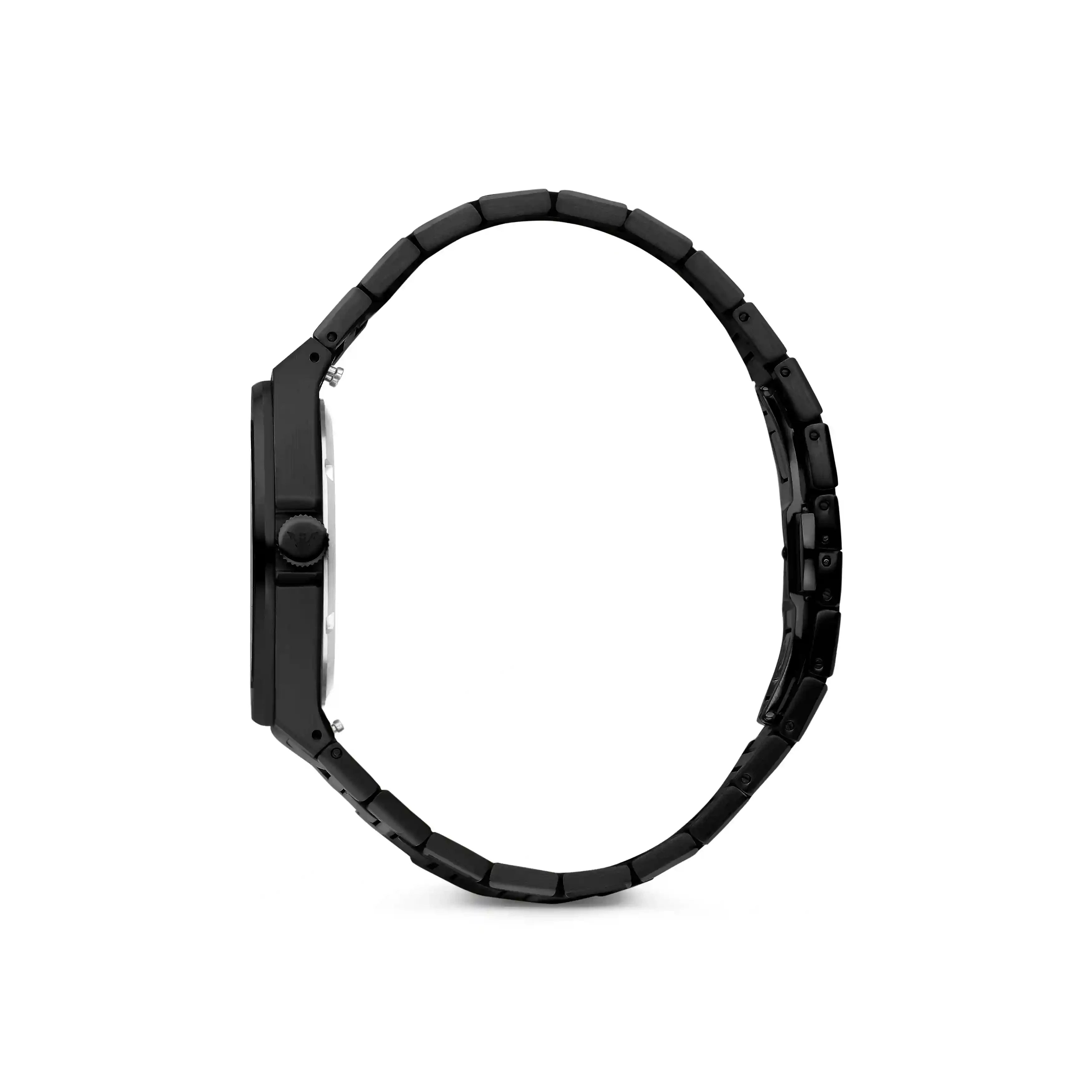 Vempire Shadow black red steel watch side view on white background